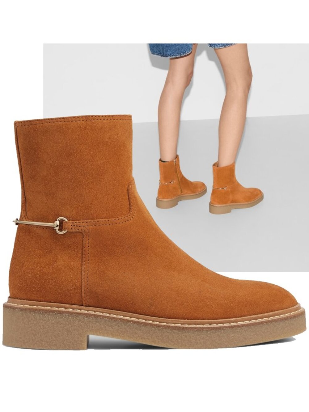GUCCI BOOTS SLIM HORSEBIT ANKLE BOOTIES BROWN SUEDE sz 39.5 US 9.5